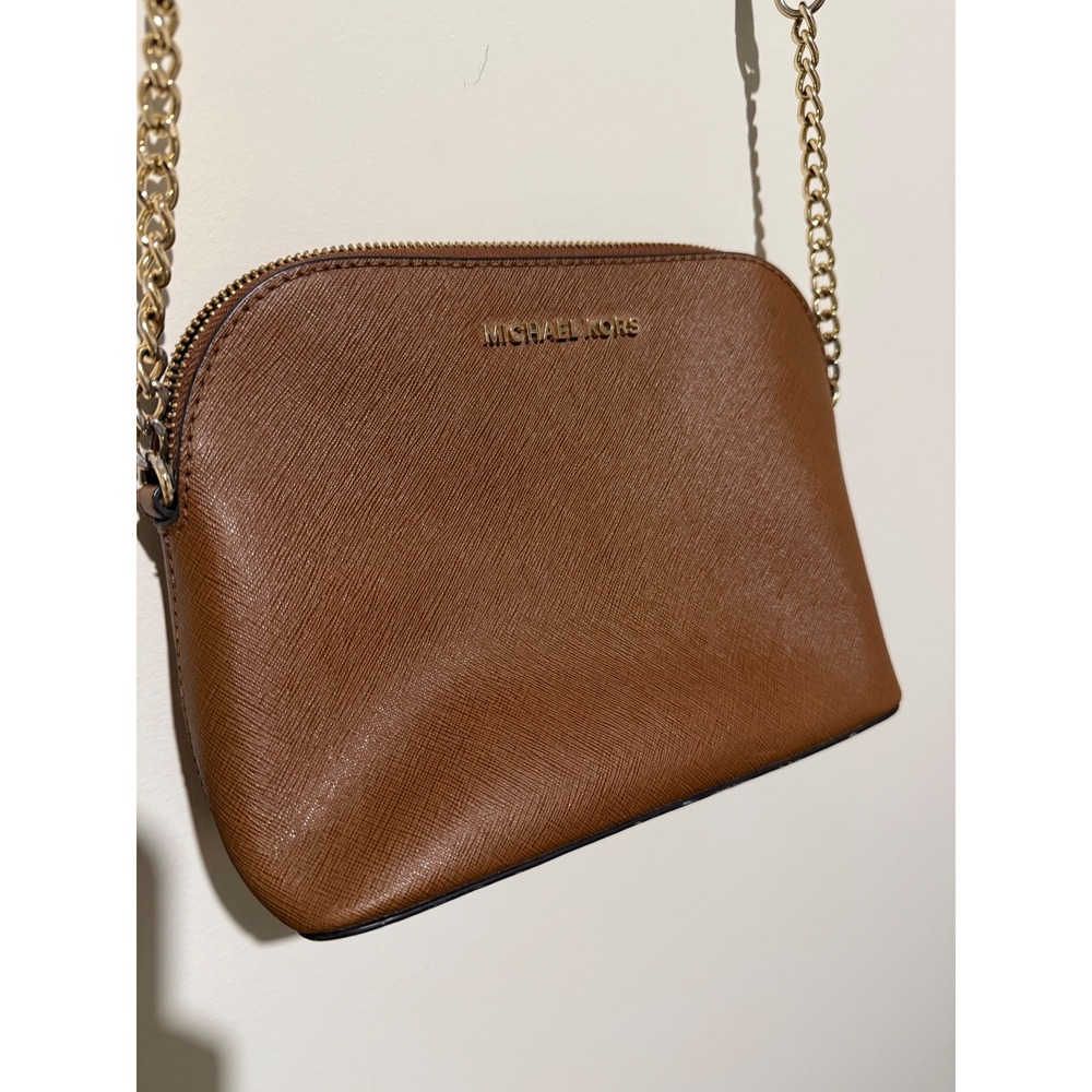 Michael Kors Cindy Dome Crossbody Bag Saffiano Leather Brown Gold Hardware
